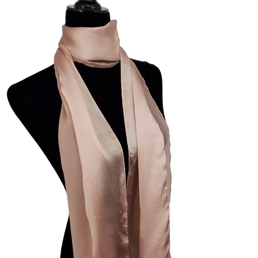 Vintage Silk Chiffon Scarf Champagne Pink Blush Solid 10x66" Long